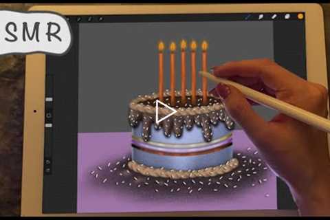 iPad ASMR - Painting a Birthday Cake in Procreate - Close Clicky Whispers