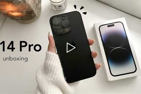 iPhone 14 Pro Space Black aesthetic unboxing 🧸 | setup + camera test + MagSafe accessories