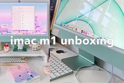 ✨🪴 imac m1  (green) unboxing | mini desk tour 🍵🌷