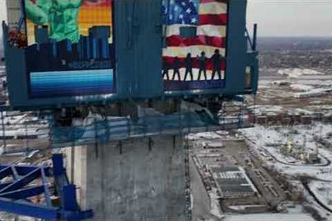 Gordie Howe International Bridge after 3 Stay Cables were installed - Drone flyover