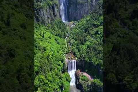 Drone aerial photography of natural waterfall