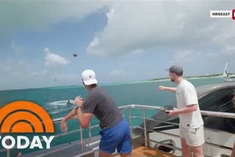 Tom Brady downs drone with football throw in Mr. Beast challenge