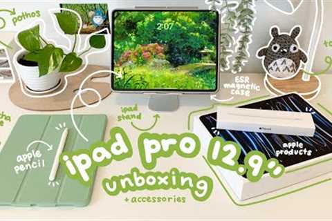 ipad pro 12.9” m2 unboxing 2023 🤍🌿 apple pencil 2 + accessories