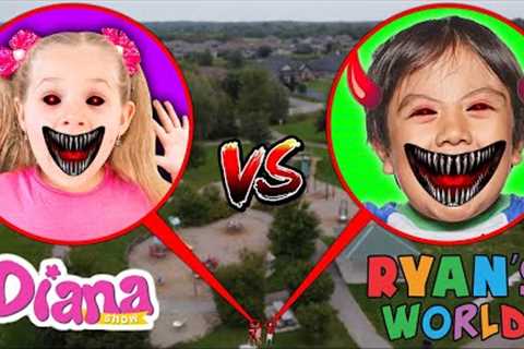 Drone Catches RYAN''S WORLD vs KIDS DIANA SHOW AT HAUNTED PARK!! *WE FOUND THEM*