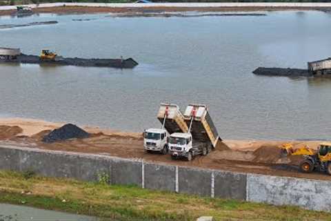 EP1067,The Best Activities With DumpTruck Delivery Sand Filling Lake And Bulldozer+Wheel Loader Push