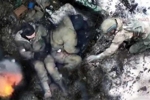 Horrible drone! Ukraine FPV drone grenades blow up Russian mercenaries in snowy trenches Avdiivka