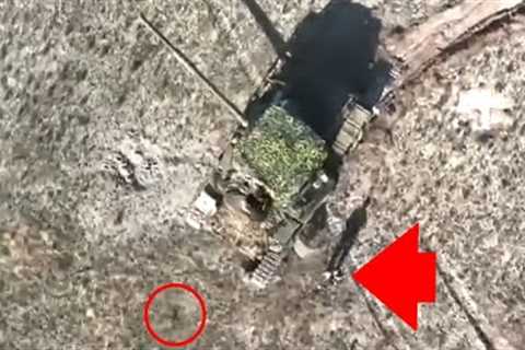 T-64BV Tank Hit By Powerful Drone With Crew Next By