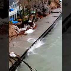GONE! Houses Washing Away As Sea Walls Fail #flood #drone #storm #waves