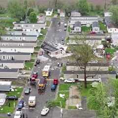Drone footage of the tornado damage in Portage, Michigan.
