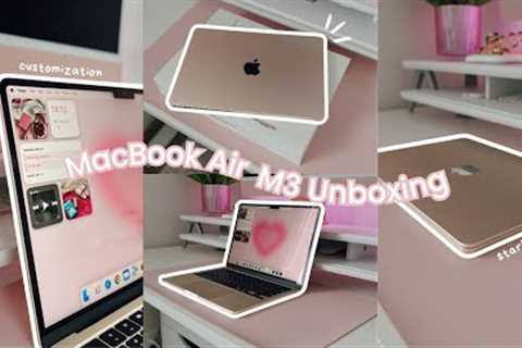 Macbook Air M3 (2024) Aesthetic Unboxing + Setup + Customization 📦✨💻 | 13 Starlight MacBook Air M3